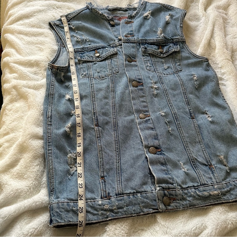 Zara Women’s Distressed Denim Oversized Button Down Vest Size M - Picture 12 of 13